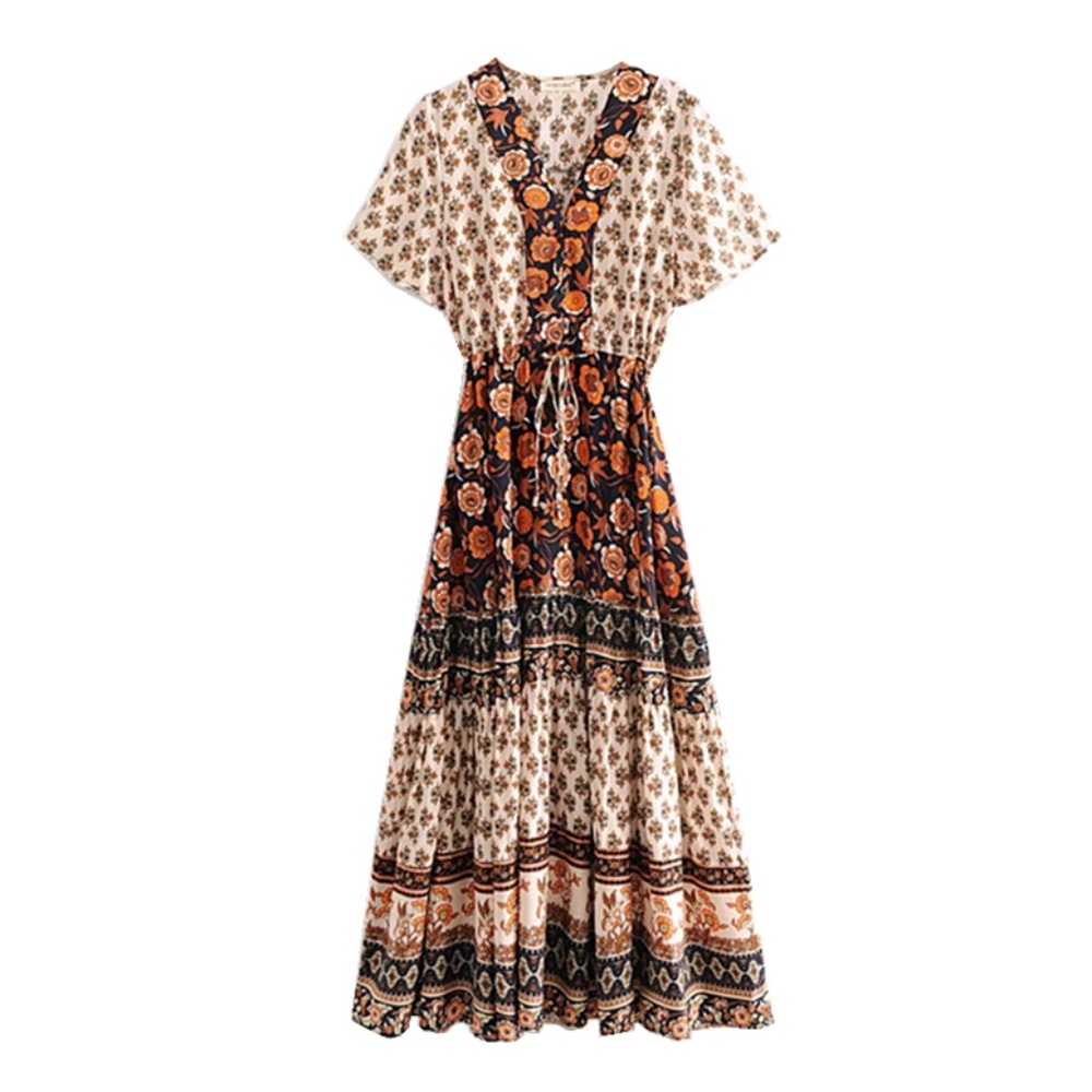 floral print boho ruffle v neck paisley dress - Picture 2 of 4